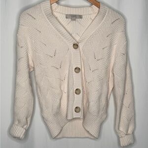 LOFT Ivory Knit Button Cardigan